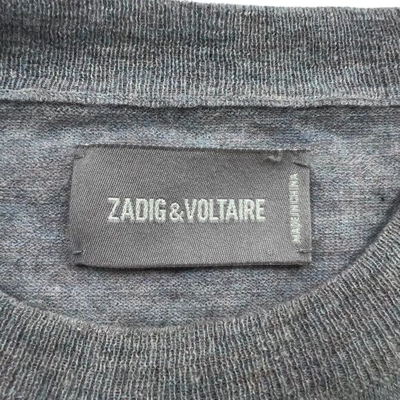 Zadig & Voltaire Rainbow Peace Sign Crewneck Cashmere Sweater Grey Size XS - Picture 6 of 10